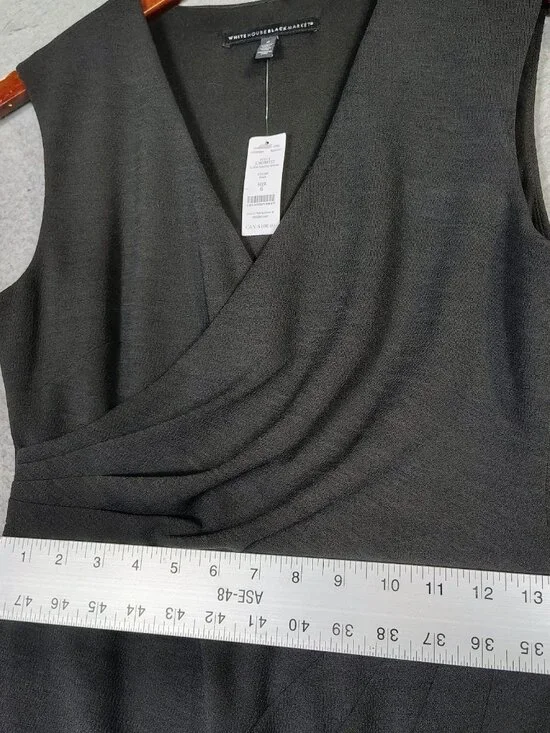 White House Black Market Dress Women 6 Black Sheath V-Neck Ruched Minimalist NWT - Picture 6 of 11